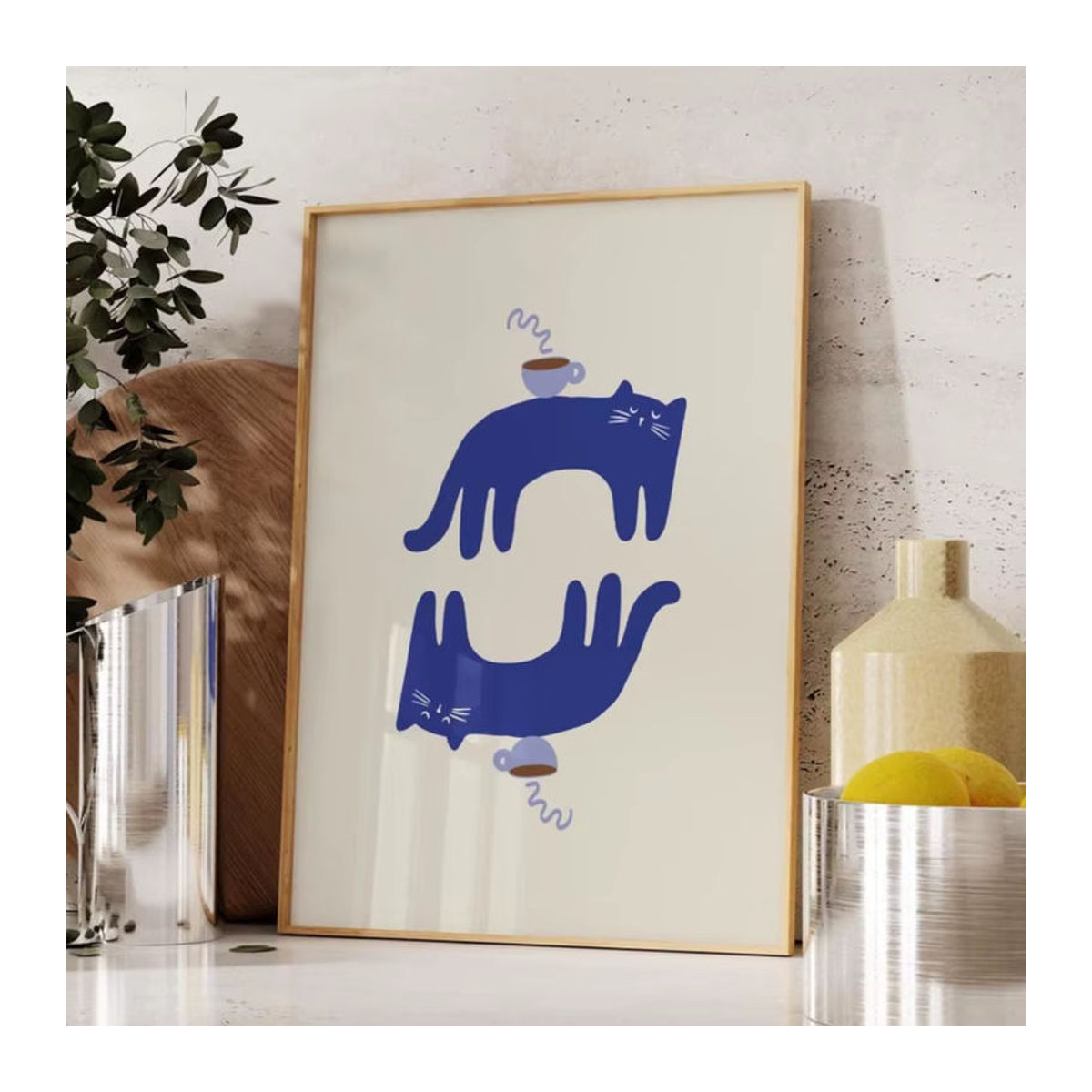 Potdemiel Kaffee-Katzen-Poster in Weiß als minimalistische Wanddekoration für Katzenliebhaber - Bild 2