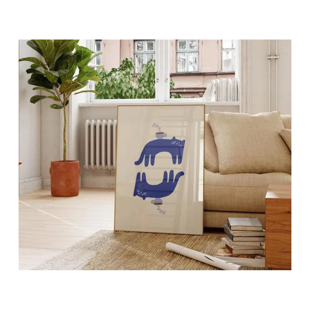 Potdemiel Kaffee-Katzen-Poster in Weiß als minimalistische Wanddekoration für Katzenliebhaber - Bild 4