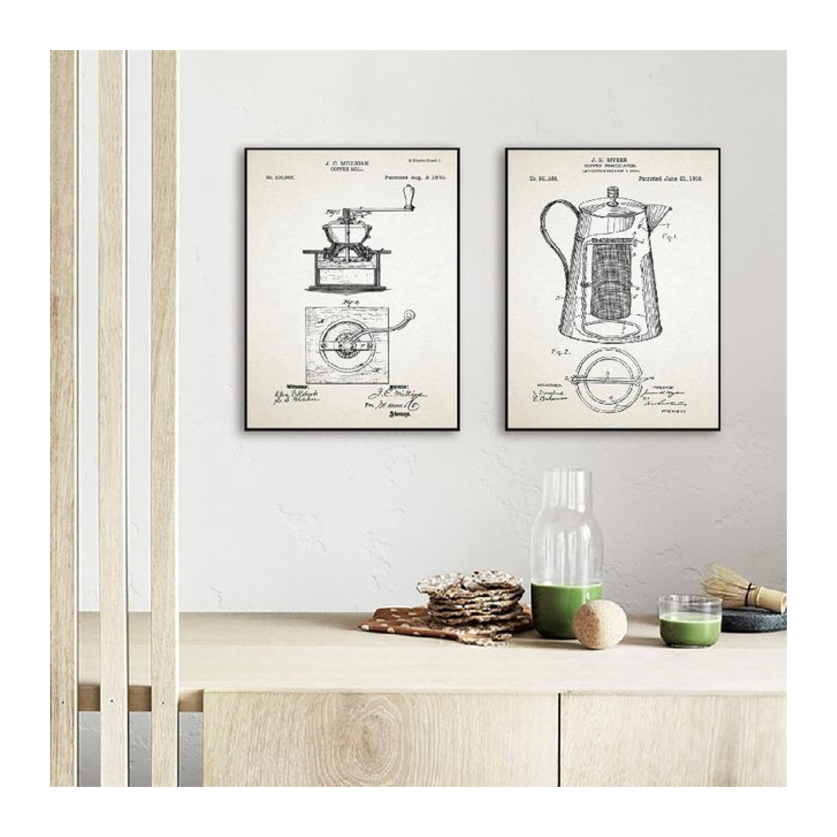 Potdemiel Kaffee-Patent Vintage Leinwandbild Typografie Wandkunst in Weiß im Hochformat - Bild 1