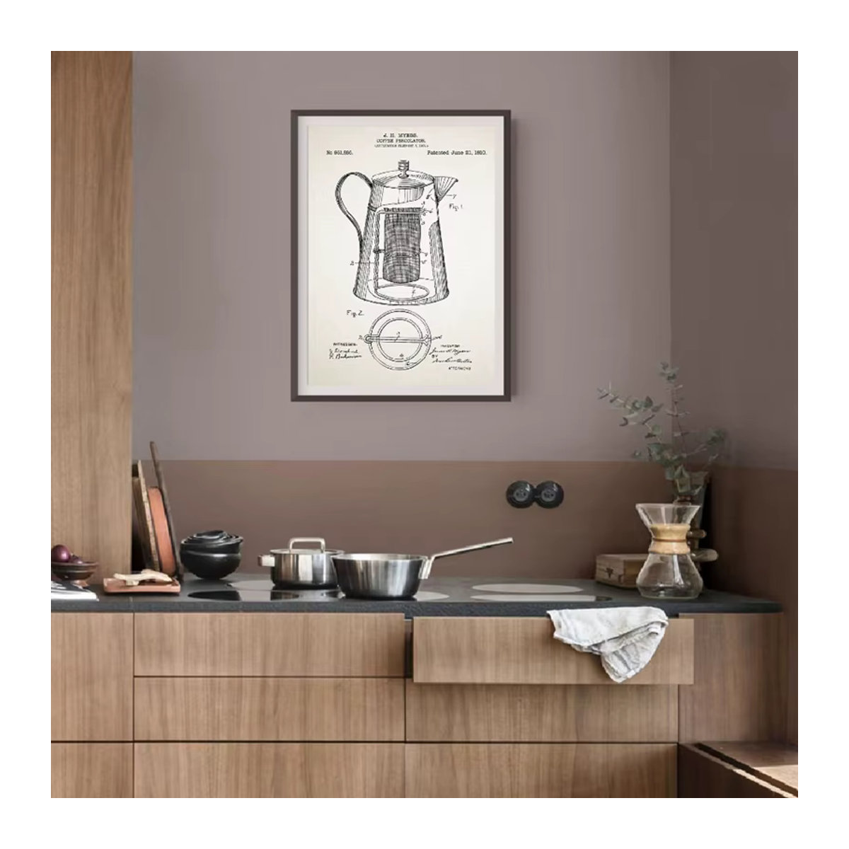 Potdemiel Kaffee-Patent Vintage Leinwandbild Typografie Wandkunst in Weiß im Hochformat - Bild 2