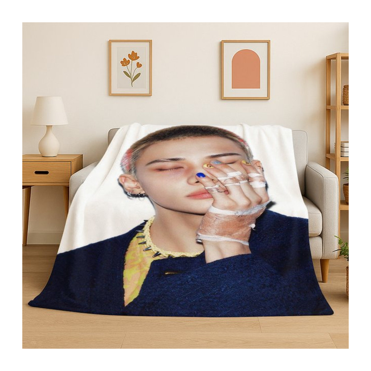 Potdemiel Kpop Hyunjin Stray Kids Musik-Flanell-Überwurfdecke, weich und warm, mehrfarbig - Bild 1