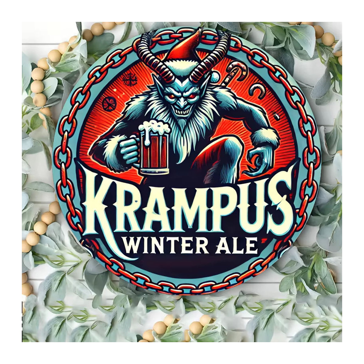 Potdemiel Krampus Winter Ale Rundes Wandschild aus Metall im Vintage-Stil, Mehrfarbig - Bild 2