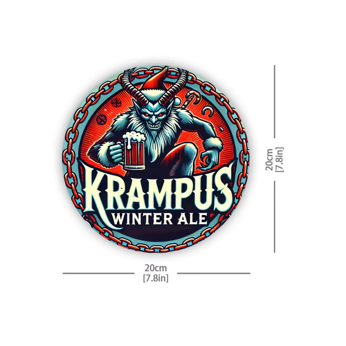 Potdemiel Krampus Winter Ale Rundes Wandschild aus Metall im Vintage-Stil, Mehrfarbig - Bild 4