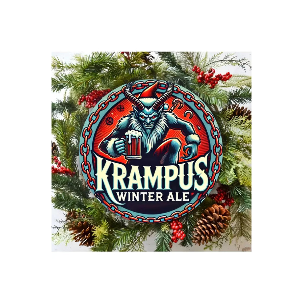 Potdemiel Krampus Winter Ale Rundes Wandschild aus Metall im Vintage-Stil, Mehrfarbig - Bild 6