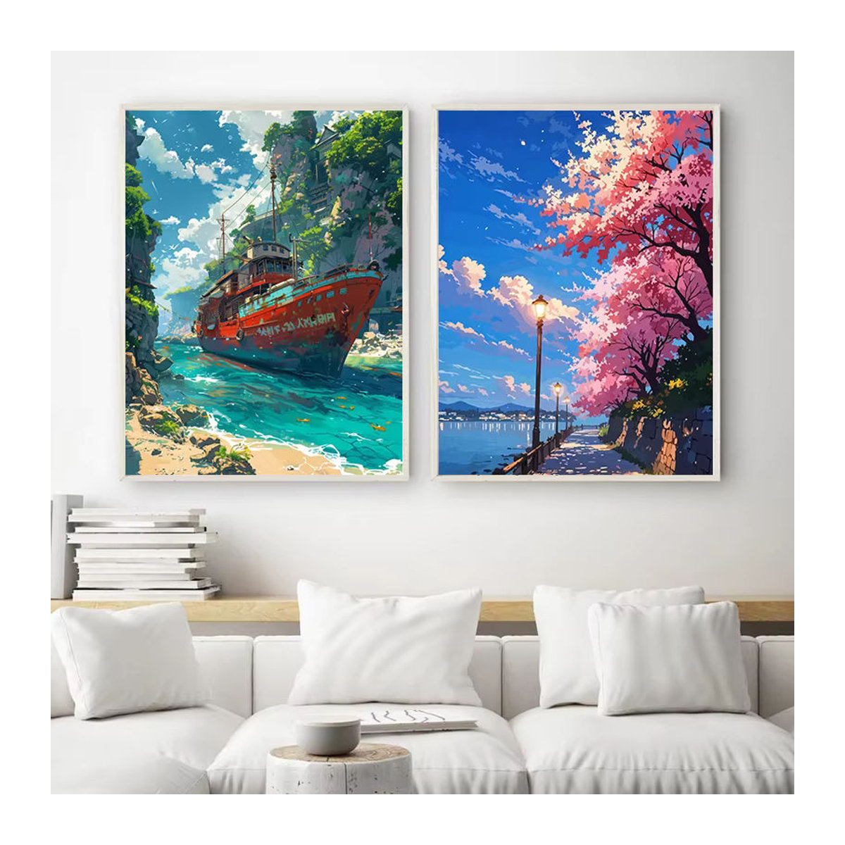 Potdemiel Leinwand Poster Küstenstadt Landschaft Kunst im Hochformat mehrfarbig - Bild 1