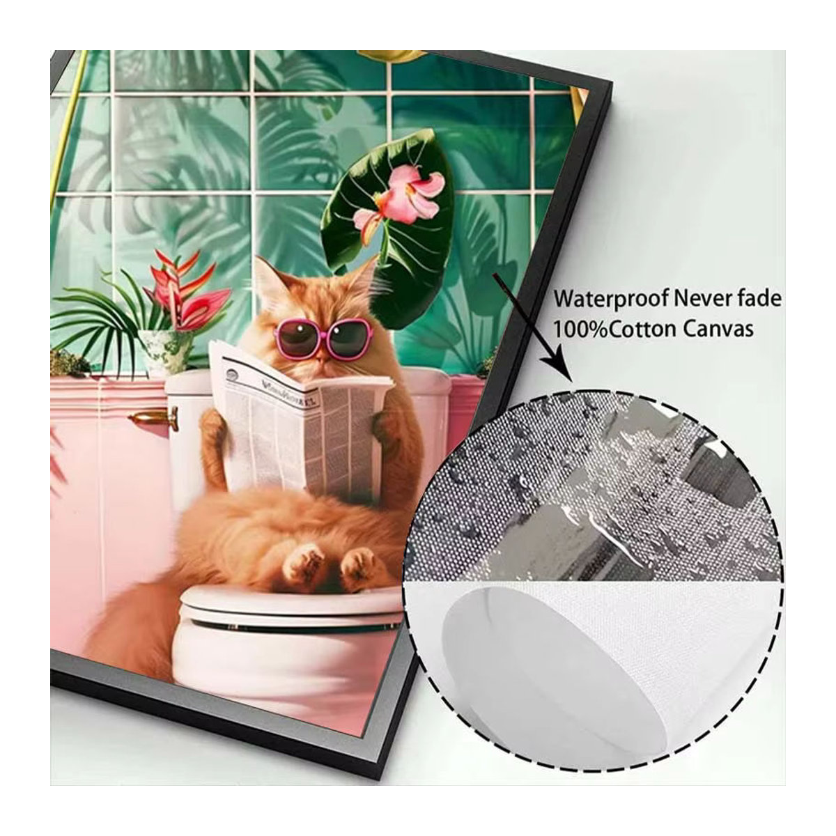 Potdemiel Leinwand-Poster Lustige Katze auf der Toilette beim Zeitungslesen, mehrfarbiges Wandbild für Badezimmer und Wohnzimmer, rahmenlos - Bild 3