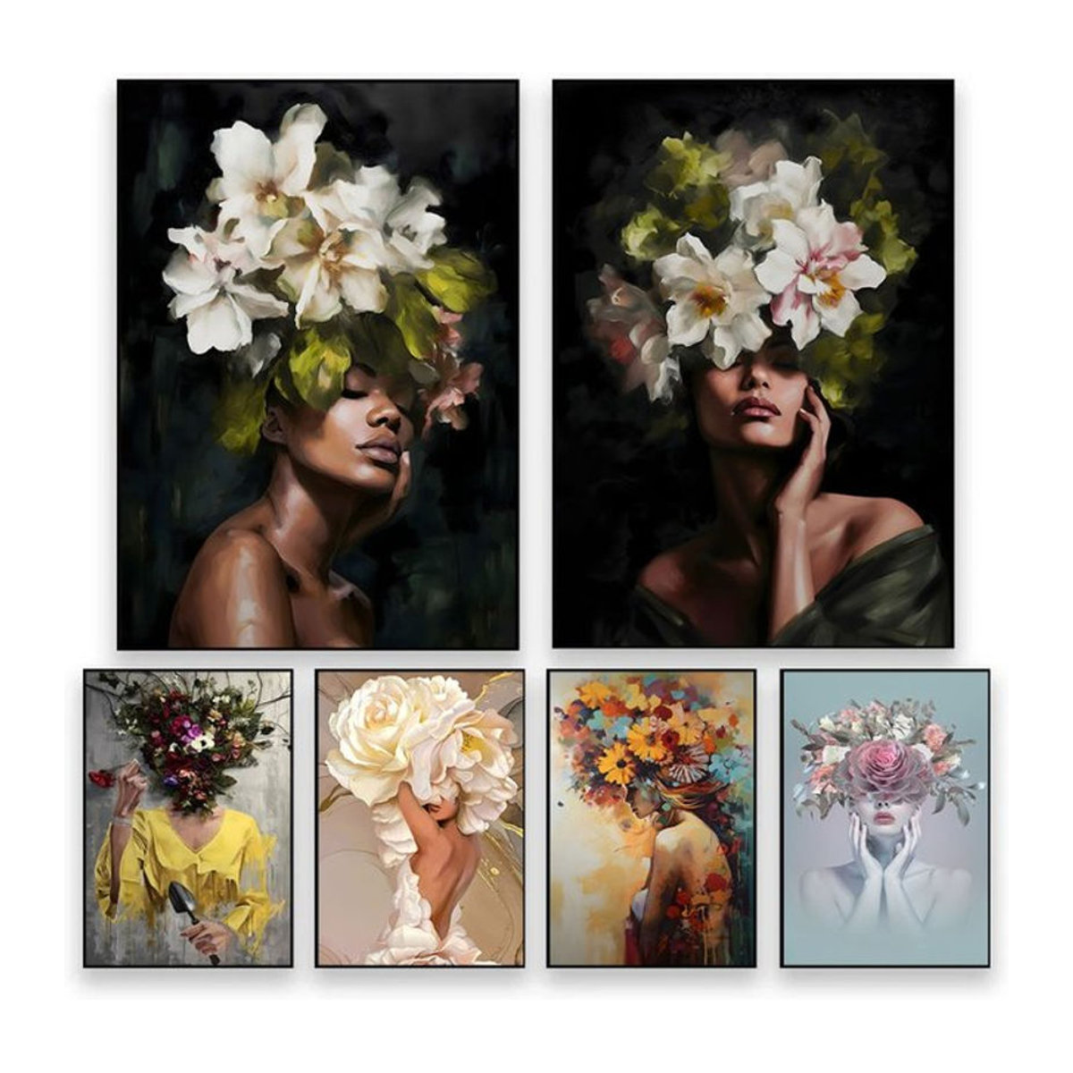Potdemiel Leinwand Poster mit floralem Vintage-Motiv und abstrakter Frau in Mehrfarbig, Hochformat, Rahmenlos - Bild 1