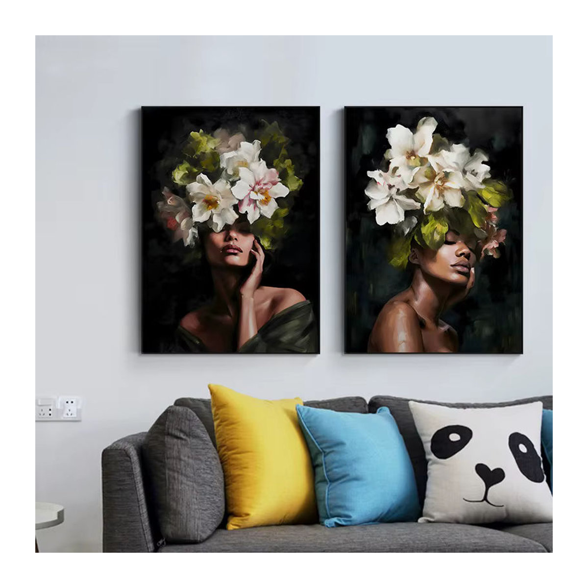 Potdemiel Leinwand Poster mit floralem Vintage-Motiv und abstrakter Frau in Mehrfarbig, Hochformat, Rahmenlos - Bild 2