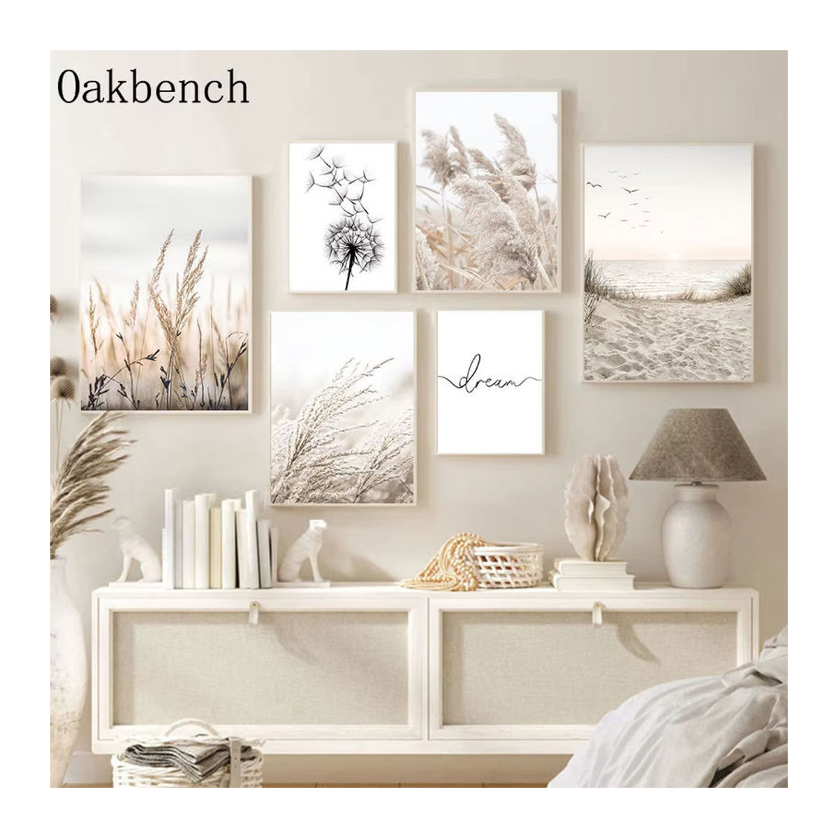 Potdemiel Leinwand Poster mit getrocknetem Gras und Blumen in Beige im skandinavischen Design für deine Wanddekoration - Bild 3