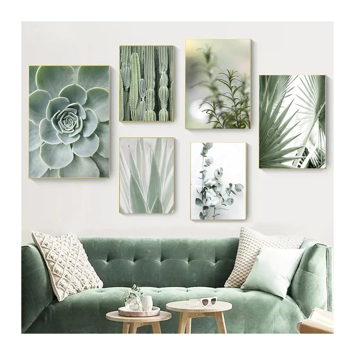Potdemiel Leinwand Poster mit Sukkulenten und Kaktus in Grün im skandinavischen Design als florale Wanddekoration - Bild 1