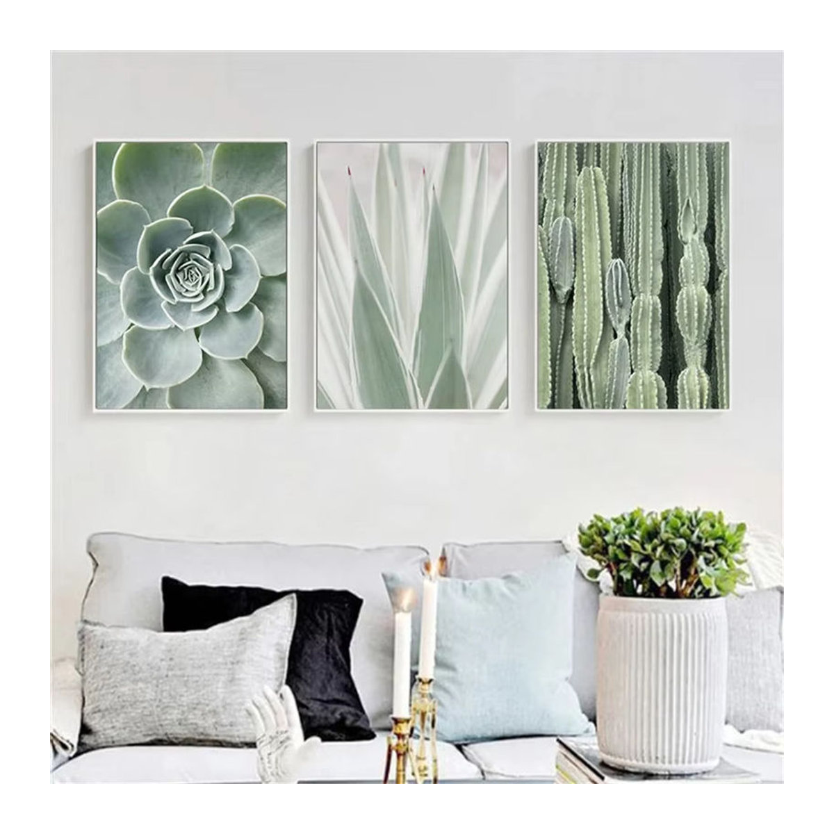 Potdemiel Leinwand Poster mit Sukkulenten und Kaktus in Grün im skandinavischen Design als florale Wanddekoration - Bild 2