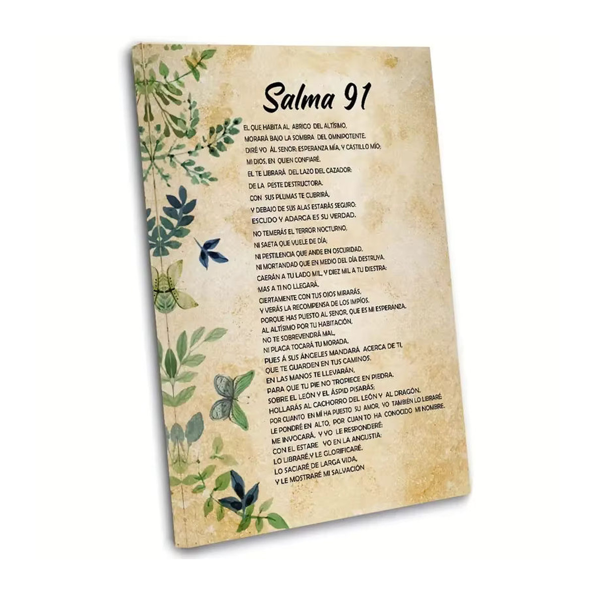 Potdemiel Leinwand-Poster Psalm 91 Wandkunst mit floralen Blättern und Typografie in Beige, Vintage Design, Rahmenlos, Hochformat - Bild 3