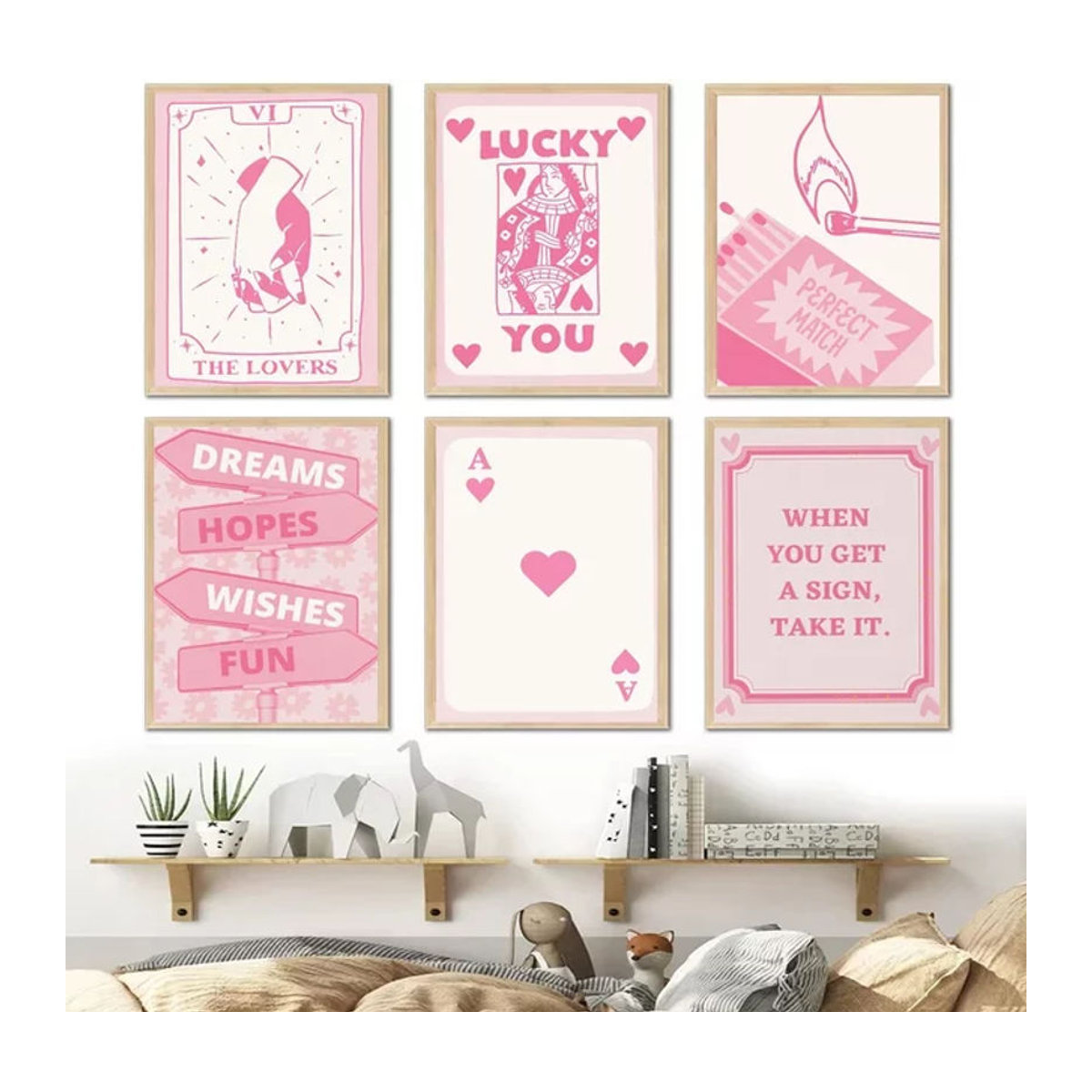 Potdemiel Leinwand Poster Skandinavischer Stil mit Spielkarten in Rosa, Abstraktes Wandbild für Wohnzimmer und Schlafzimmer, ungerahmt - Bild 1