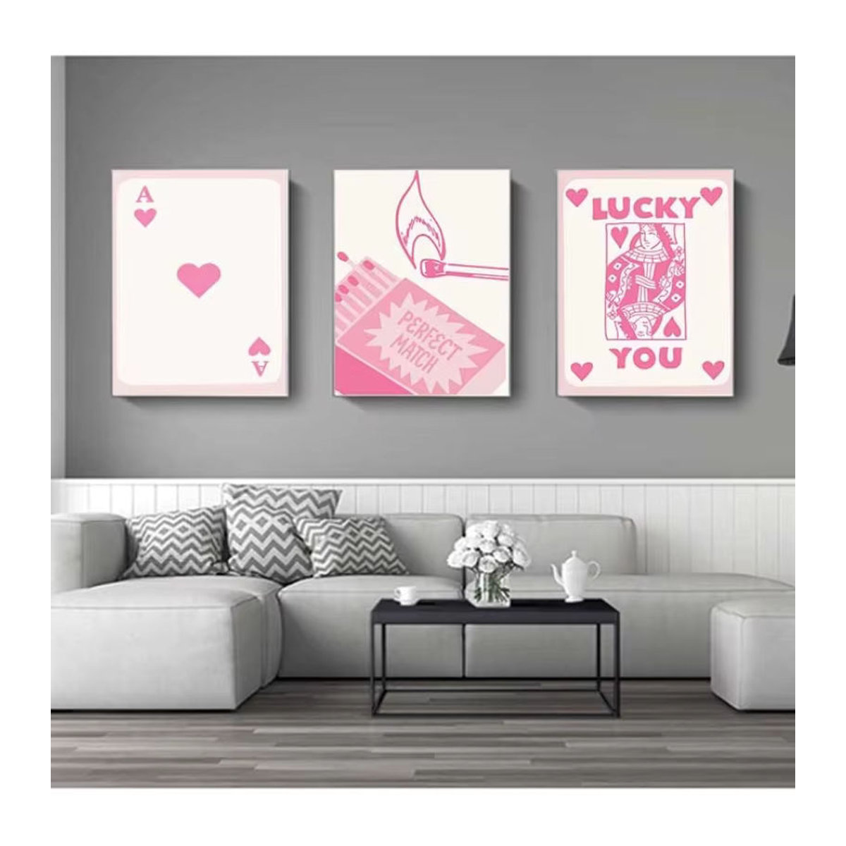 Potdemiel Leinwand Poster Skandinavischer Stil mit Spielkarten in Rosa, Abstraktes Wandbild für Wohnzimmer und Schlafzimmer, ungerahmt - Bild 2