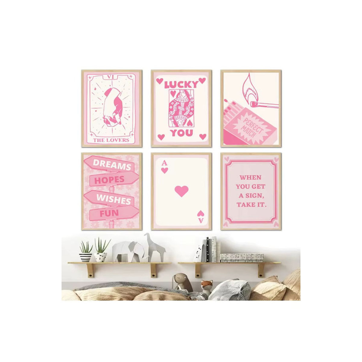 Potdemiel Leinwand Poster Skandinavischer Stil mit Spielkarten in Rosa, Abstraktes Wandbild für Wohnzimmer und Schlafzimmer, ungerahmt - Bild 4
