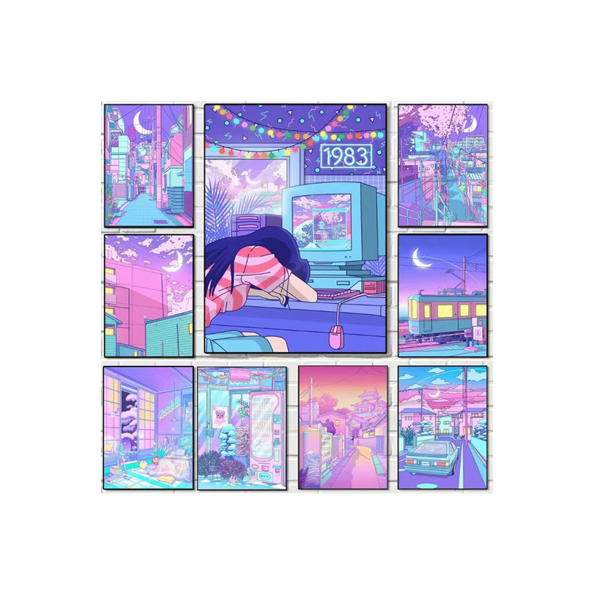 Potdemiel Leinwand Poster Vaporwave Neon City Street Japan Anime Mond Dekoration mehrfarbig - Bild 2