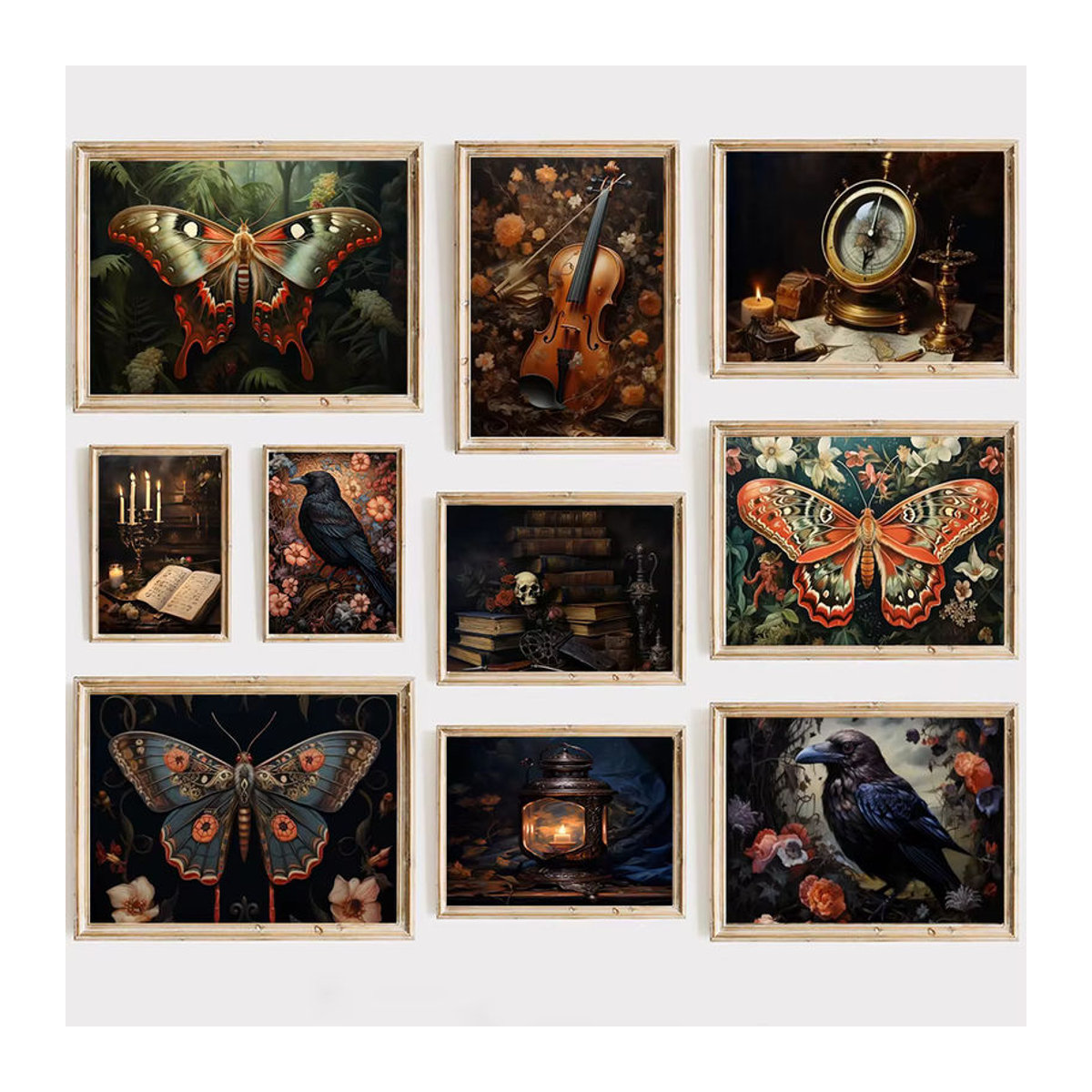 Potdemiel Leinwand Wandbild Gothic Vintage Phonograph mit Schmetterling und Krähe in Mehrfarbig für Dark Academy Home Decor - Bild 1