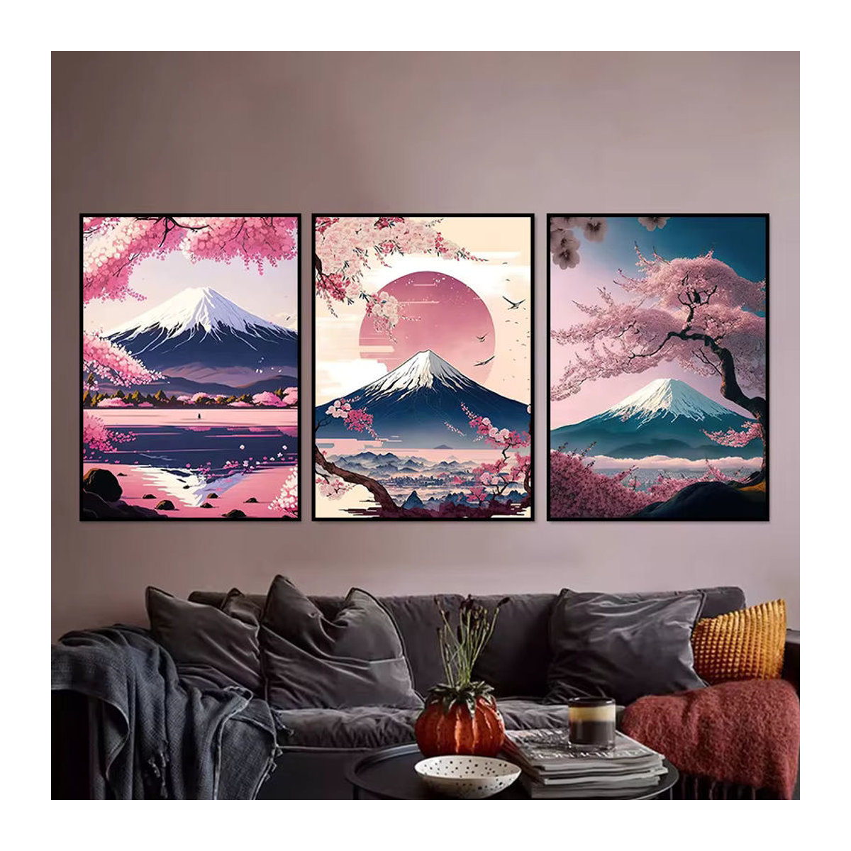 Potdemiel Leinwand Wandbild Japanische Kirschblüte und Fuji Mountain Sunset Landschaft im Querformat, mehrfarbig - Bild 1