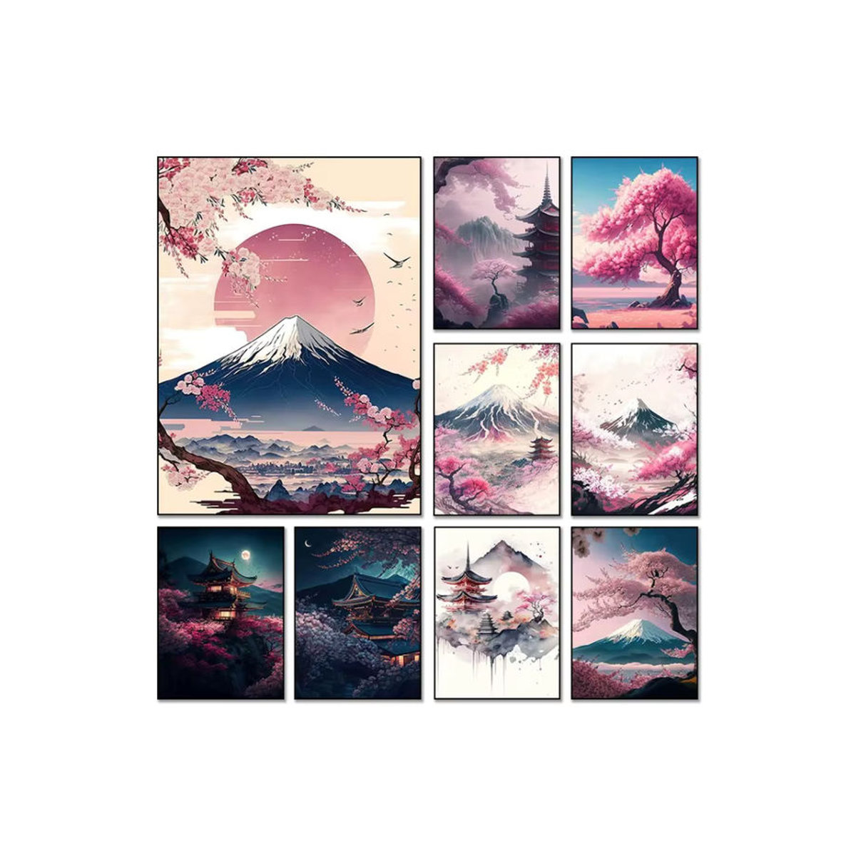 Potdemiel Leinwand Wandbild Japanische Kirschblüte und Fuji Mountain Sunset Landschaft im Querformat, mehrfarbig - Bild 3