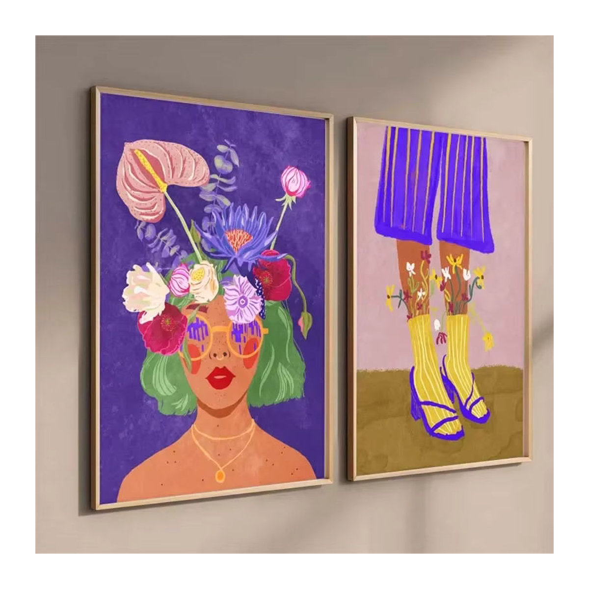 Potdemiel Leinwand Wandkunst Abstrakt Floral mit Blumen im Bohemian Stil, mehrfarbig, Hochformat - Bild 3