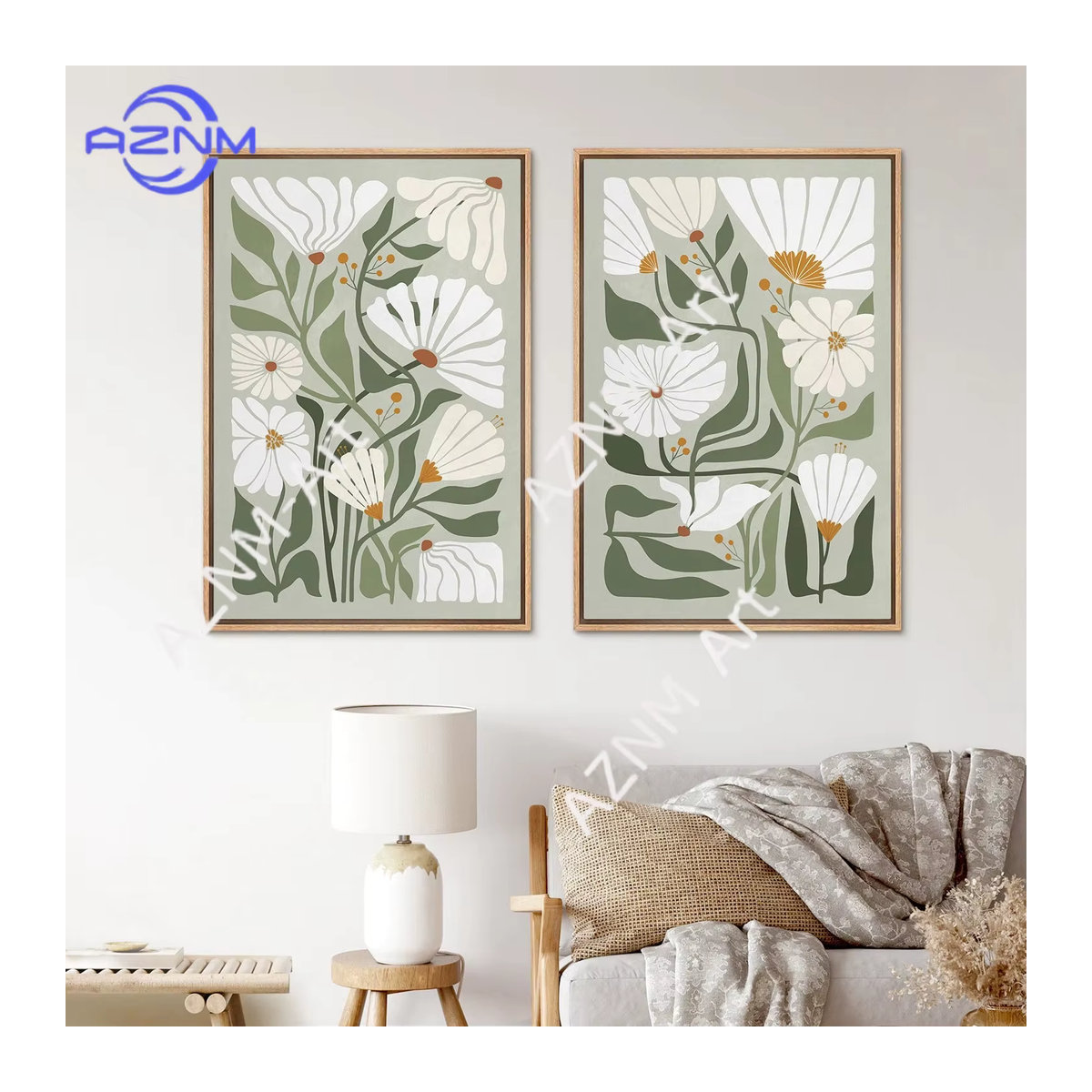 Potdemiel Leinwand-Wandkunst Abstrakt Grüner Botanischer Blumendruck im Boho-Stil für deine Wohnzimmer-Dekoration - Bild 2