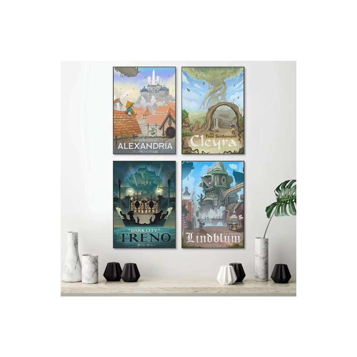 Potdemiel Leinwand Wandkunst Final Fantasy Alexandria The Kingdom Of Dark City Tree Settlement Poster Mehrfarbig - Bild 3
