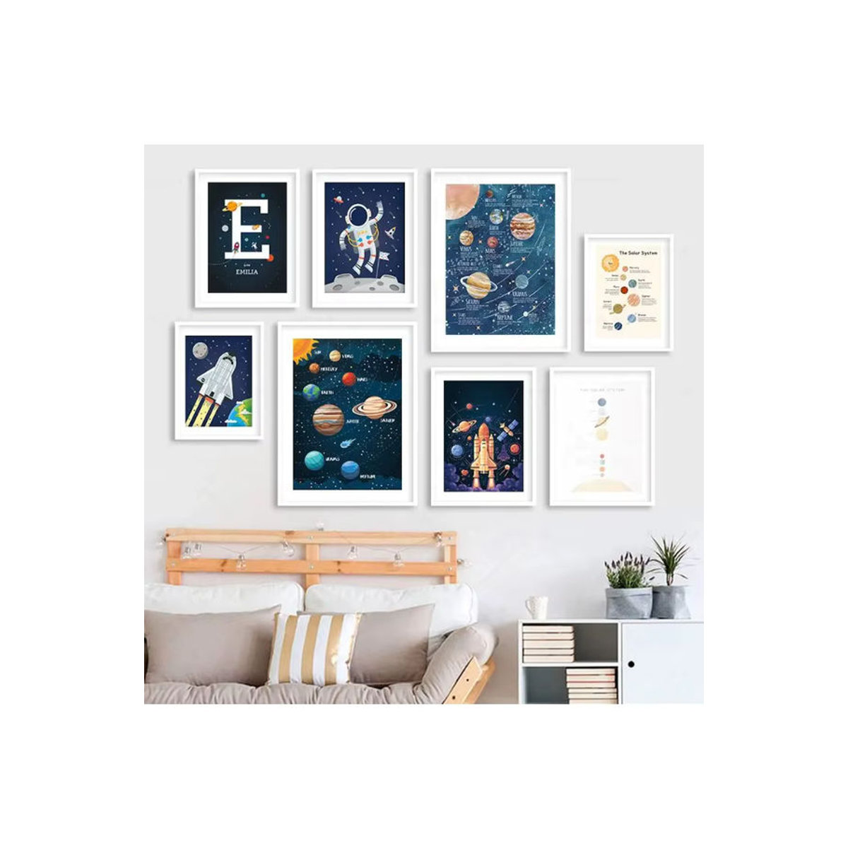 Potdemiel Leinwand Wandkunst für Kinderzimmer mit Rakete, Astronaut und Planeten im skandinavischen Design, mehrfarbig - Bild 3
