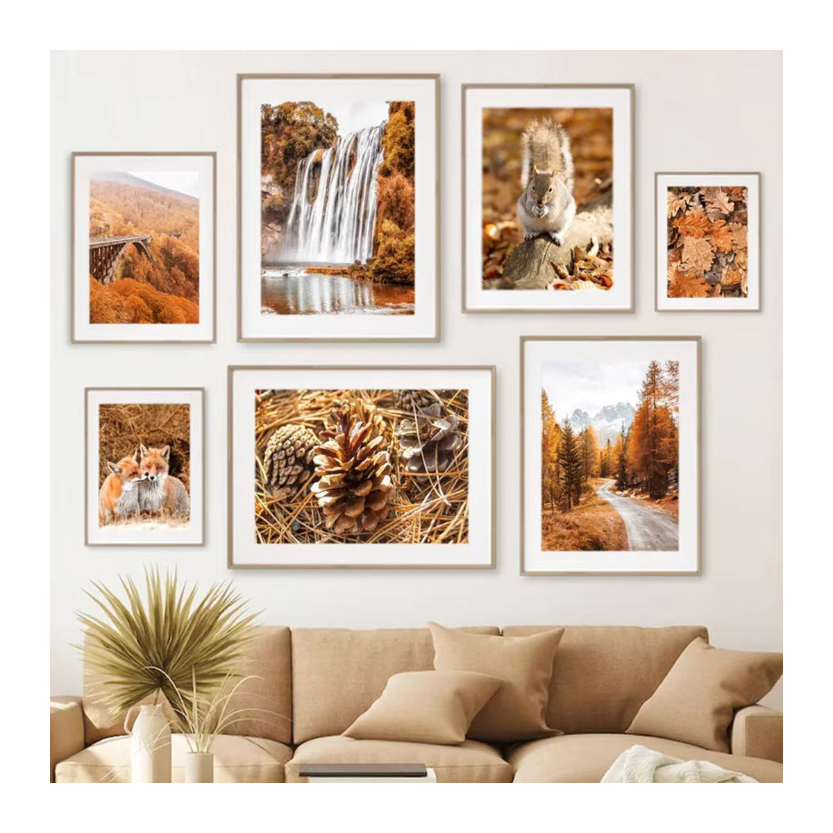 Potdemiel Leinwand Wandkunst mit Waldlandschaft und Tieren in Herbstfarben, Querformat, mehrfarbig - Bild 2
