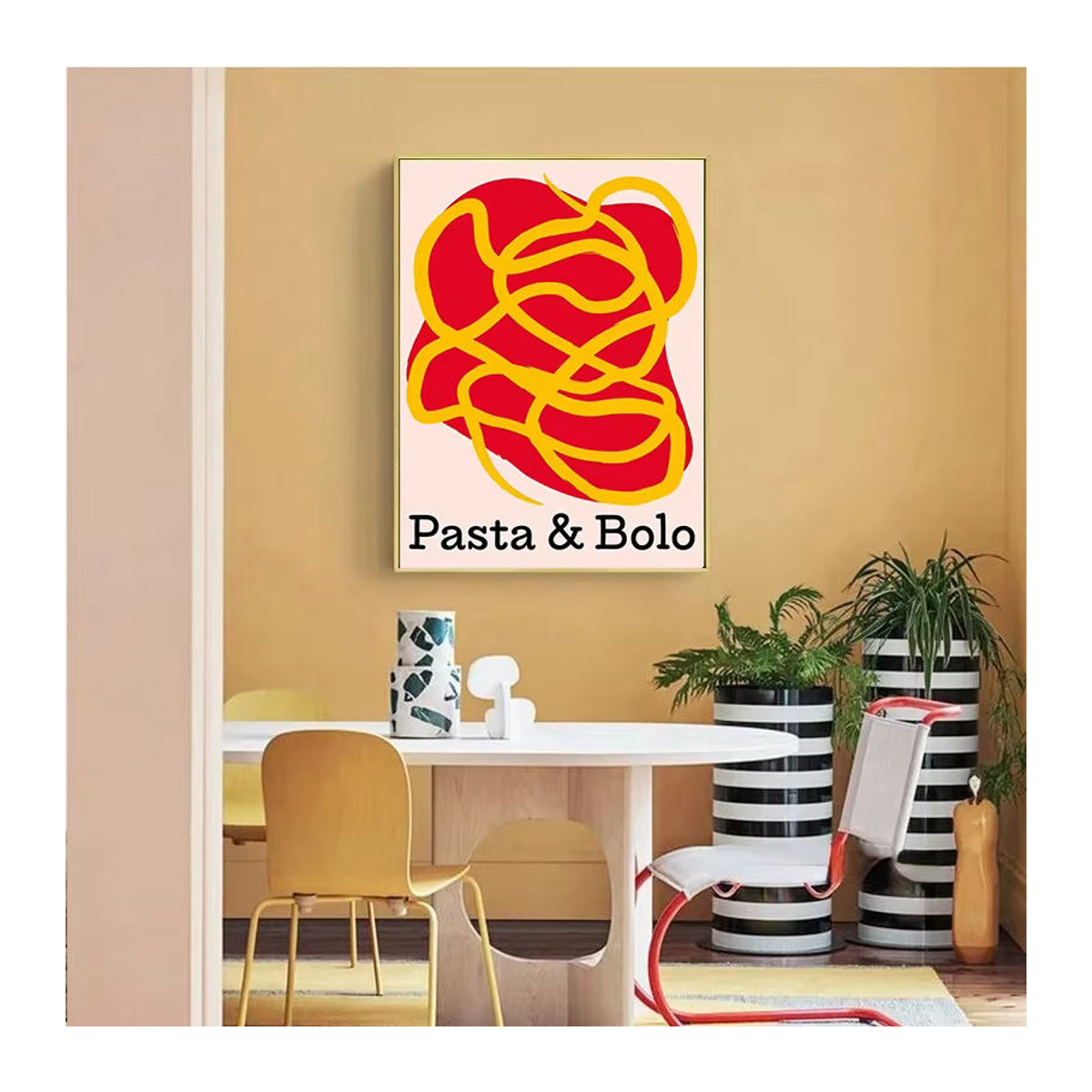 Potdemiel Leinwand Wandkunst mit Zitronen, Erdbeeren, Pizza und Wein in modernem Design, mehrfarbig - Bild 1