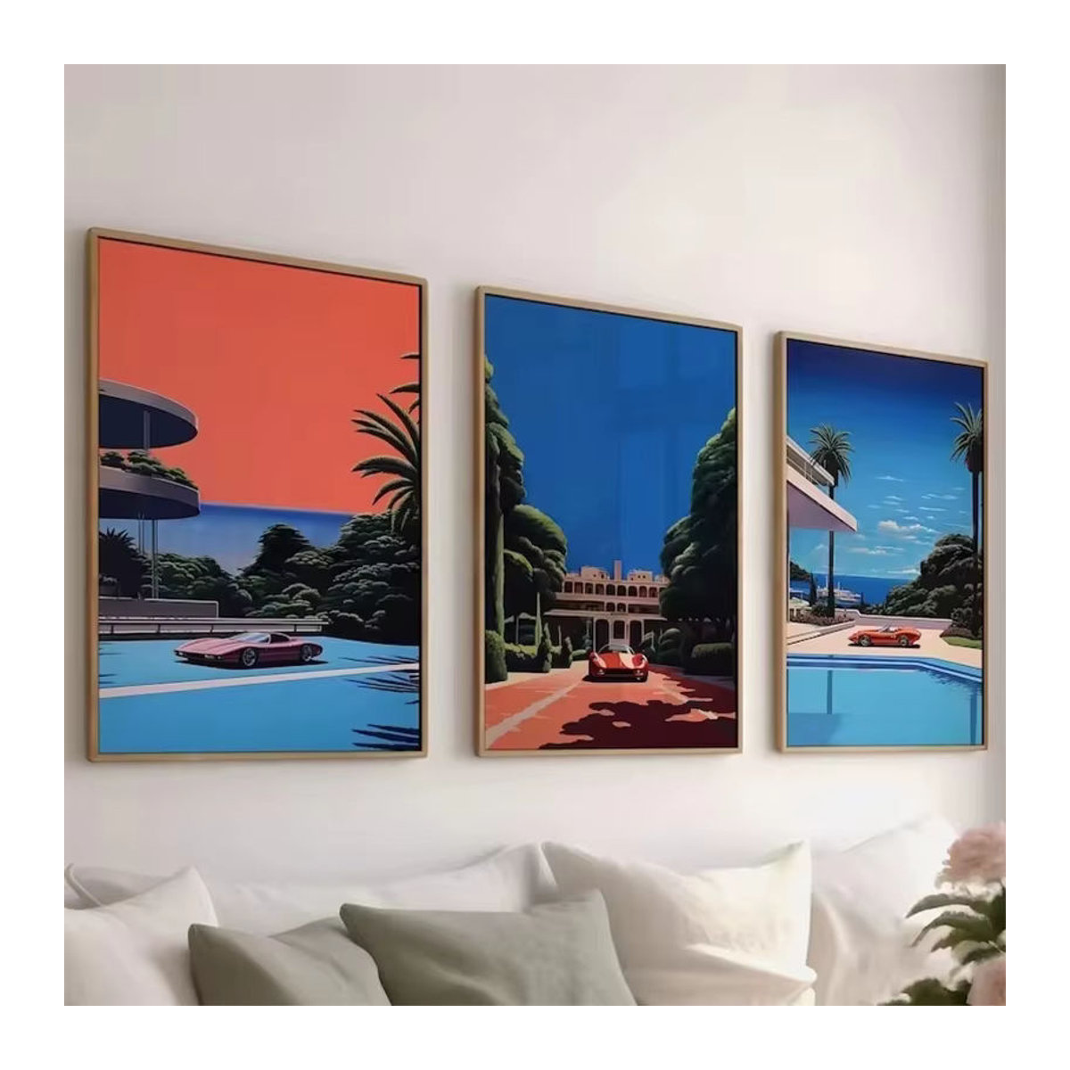 Potdemiel Leinwand Wandkunst Retro Hiroshi Nagai Vaporwave Japanisches Tropical Beach City Car Poster Mehrfarbig - Bild 2