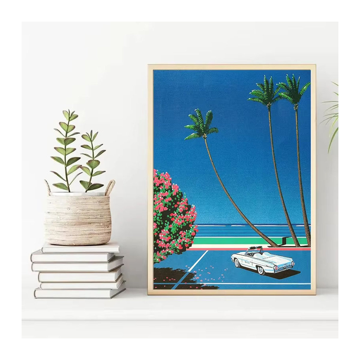 Potdemiel Leinwand Wandkunst Retro Hiroshi Nagai Vaporwave Japanisches Tropical Beach City Car Poster Mehrfarbig - Bild 3