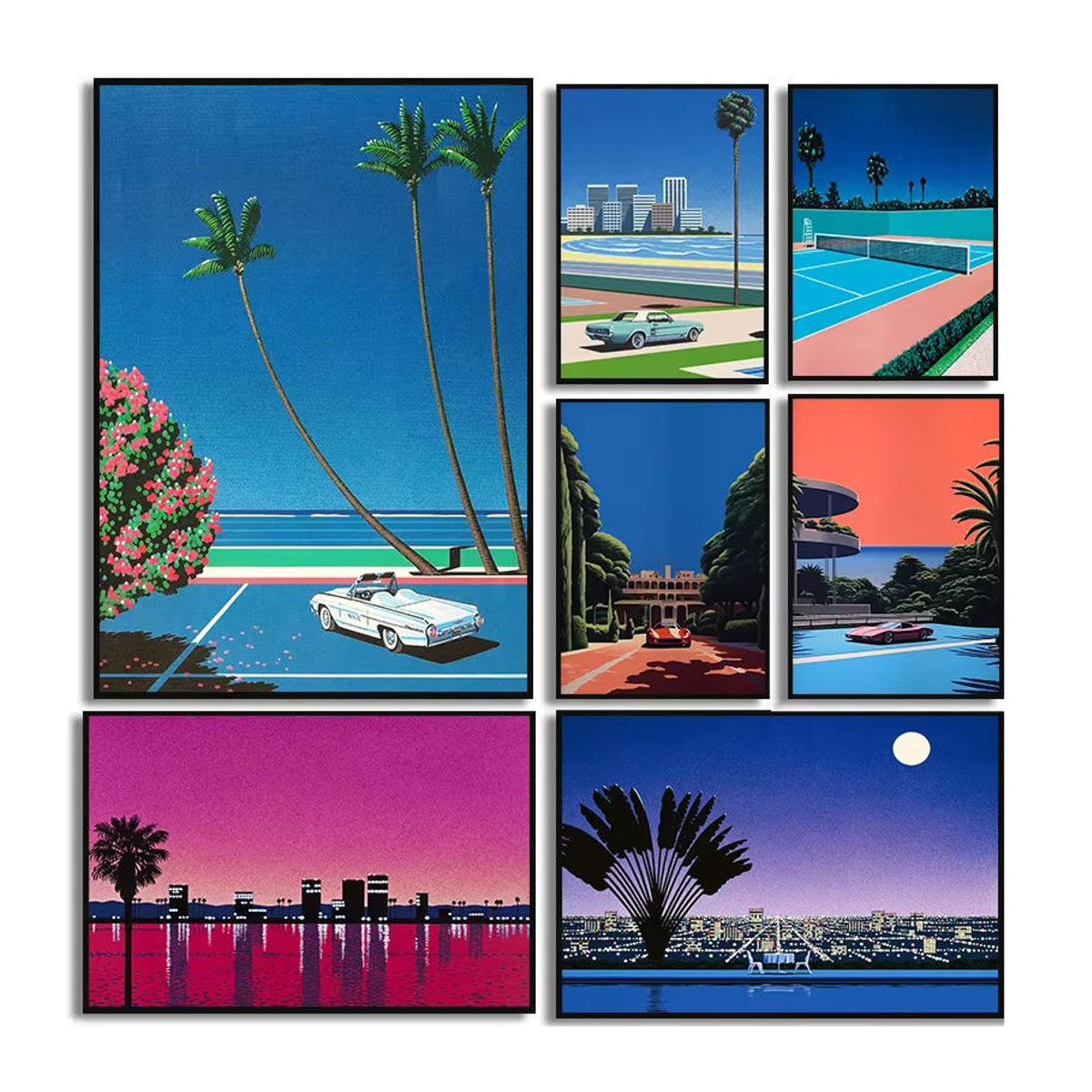 Potdemiel Leinwand Wandkunst Retro Hiroshi Nagai Vaporwave Japanisches Tropical Beach City Car Poster Mehrfarbig - Bild 4
