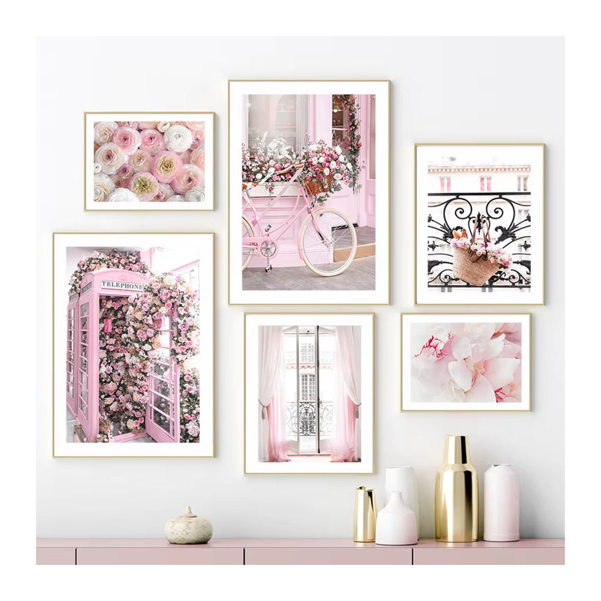 Potdemiel Leinwand Wandkunst Rosa Sakura und Pfingstrose Floral Landschaft Poster im Querformat - Bild 1