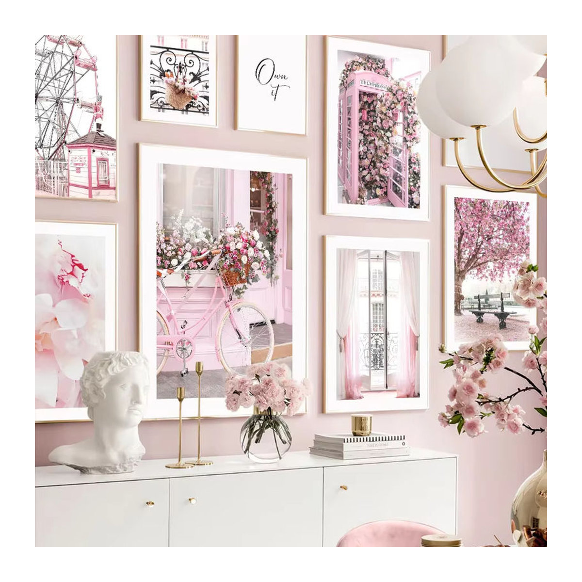 Potdemiel Leinwand Wandkunst Rosa Sakura und Pfingstrose Floral Landschaft Poster im Querformat - Bild 2