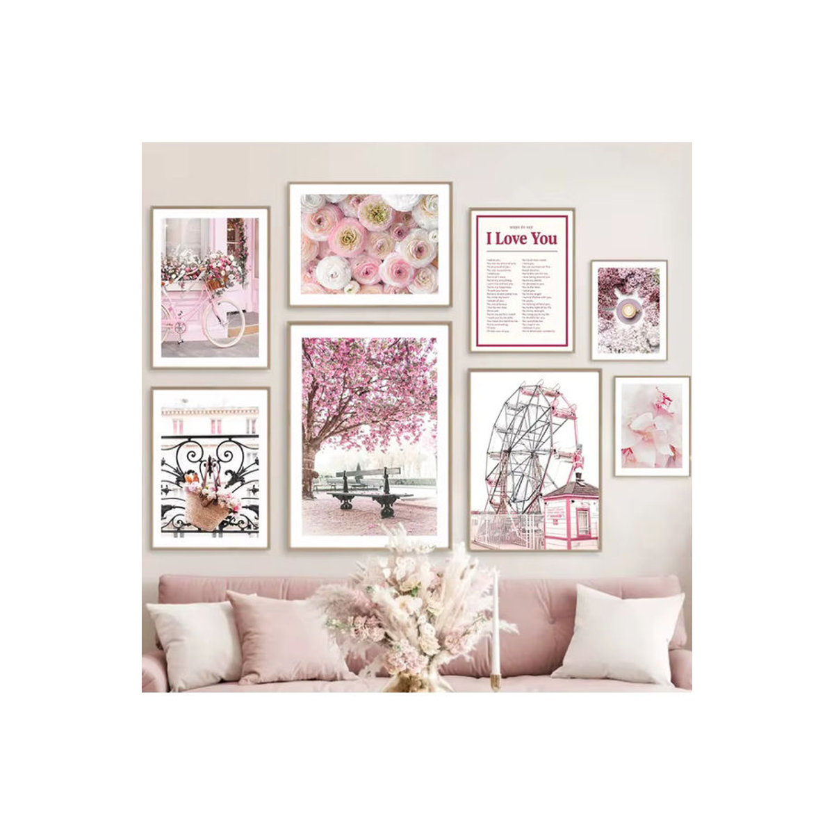 Potdemiel Leinwand Wandkunst Rosa Sakura und Pfingstrose Floral Landschaft Poster im Querformat - Bild 3