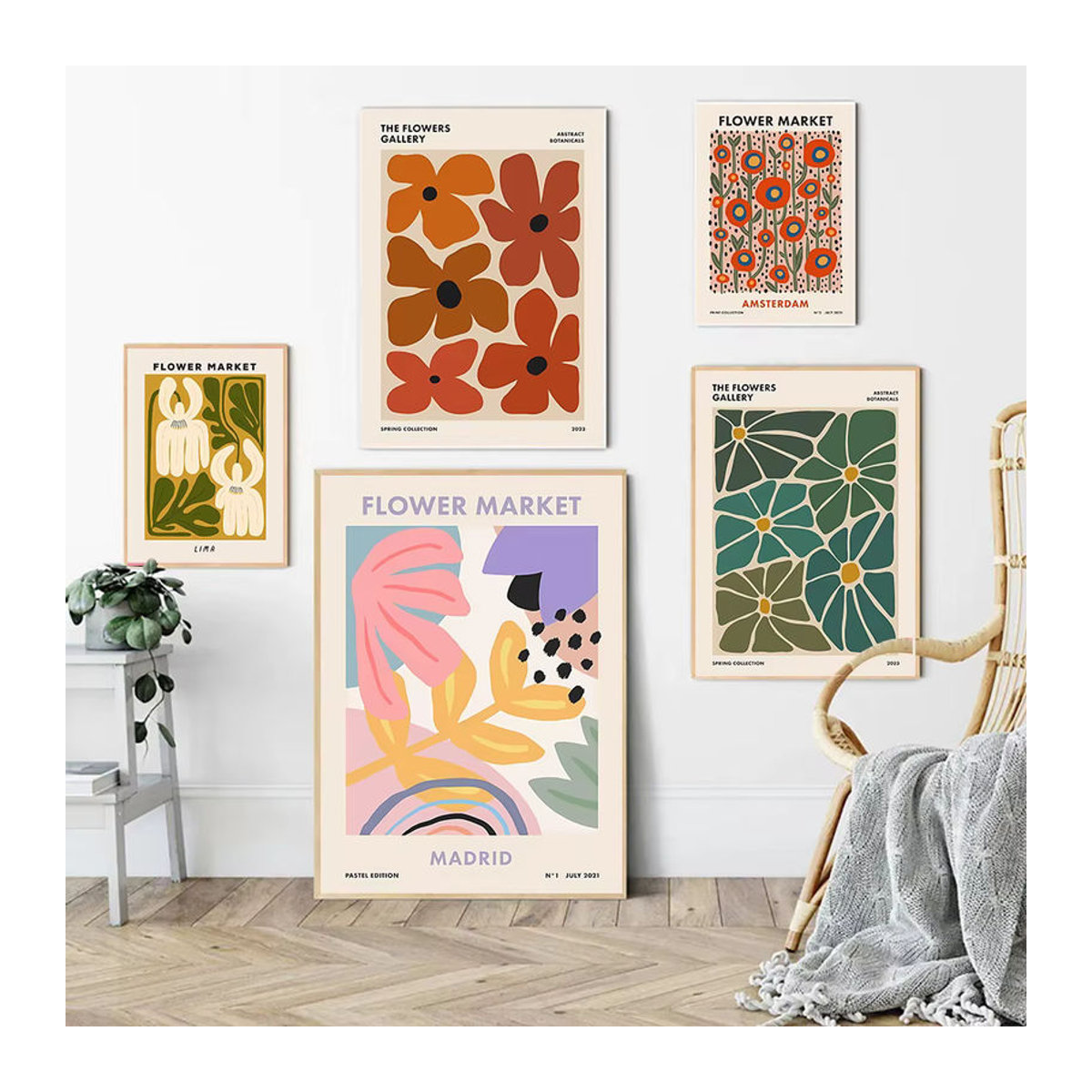 Potdemiel Leinwandbild Amsterdam Blumenmarkt Abstrakt Boho Floral Wanddeko Mehrfarbig - Bild 1
