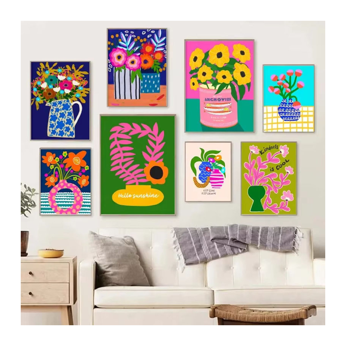 Potdemiel Leinwandbild Floral mit Blumen und Vase in Rosa und Mehrfarbig im skandinavischen Design für deine Wohnzimmer Dekoration - Bild 3