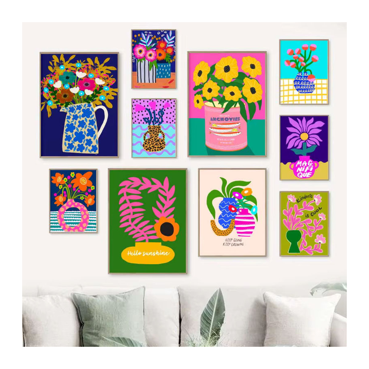 Potdemiel Leinwandbild Floral mit Blumen und Vase in Rosa und Mehrfarbig im skandinavischen Design für deine Wohnzimmer Dekoration - Bild 4
