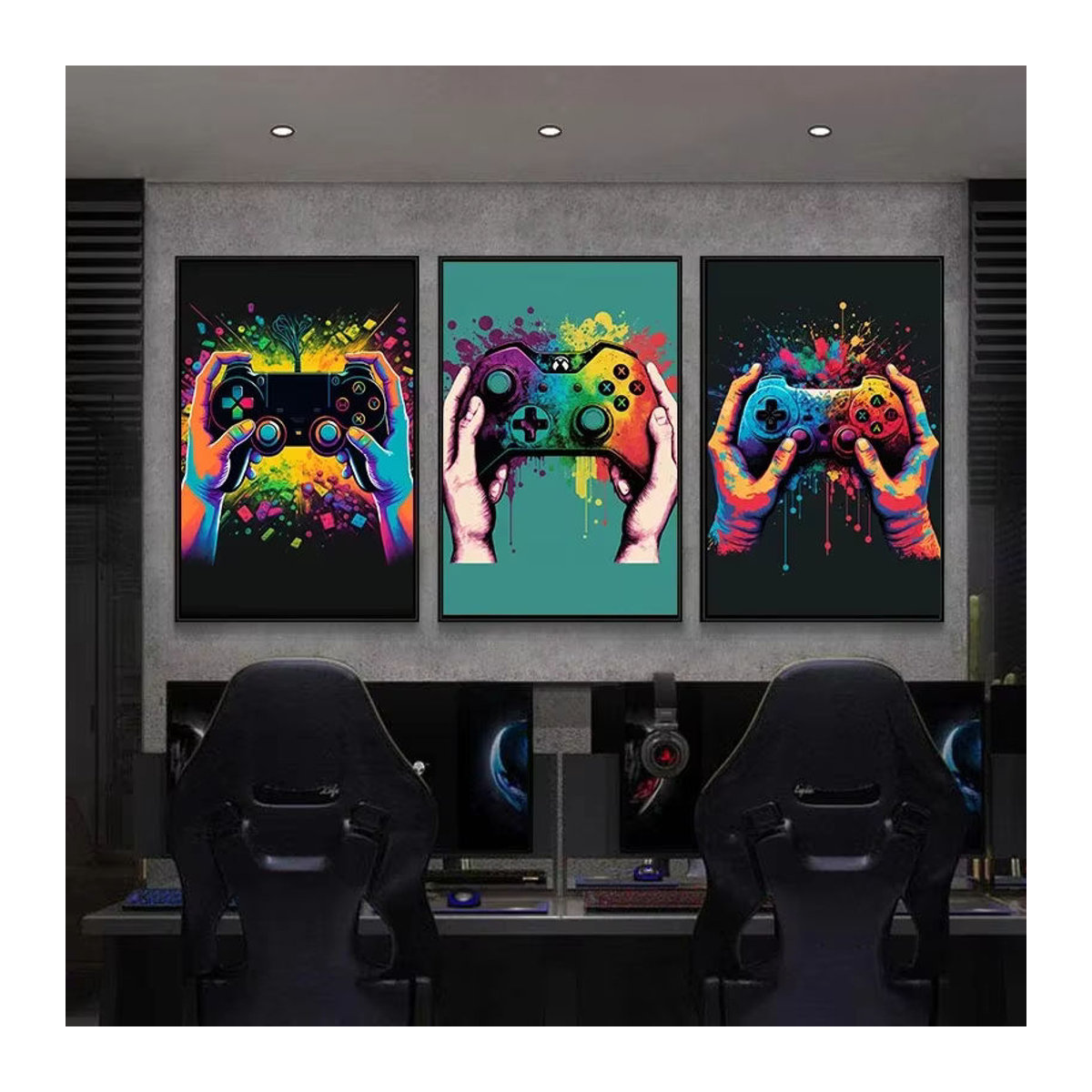 Potdemiel Leinwandbild Game Controller in skandinavischem Design, mehrfarbiges abstraktes Wandkunst Poster für Kinderzimmer, Hochformat - Bild 1