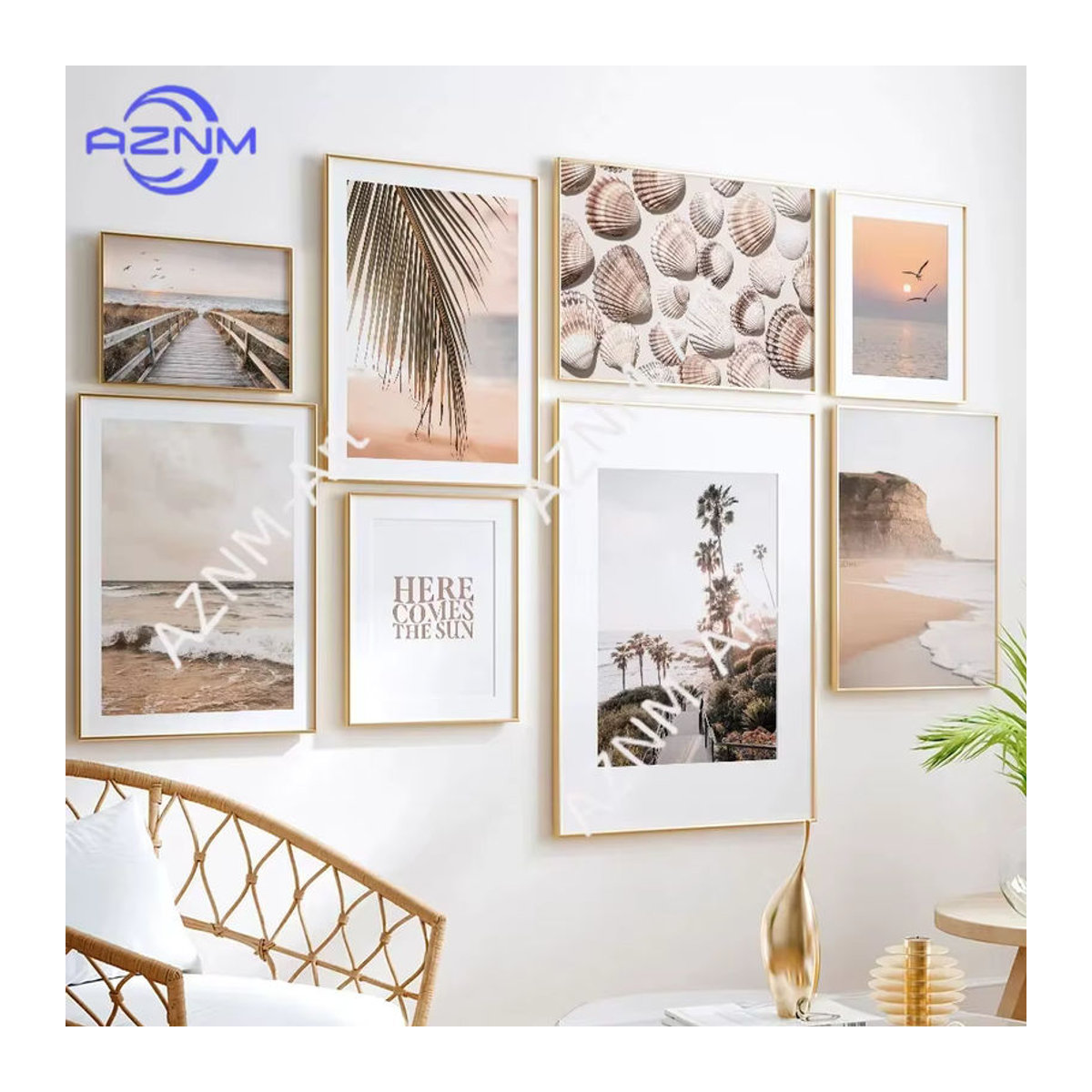 Potdemiel Leinwandbild im minimalistischen Stil mit maritimem Landschaftsmotiv, mehrfarbig, rechteckig im Hochformat - Bild 1