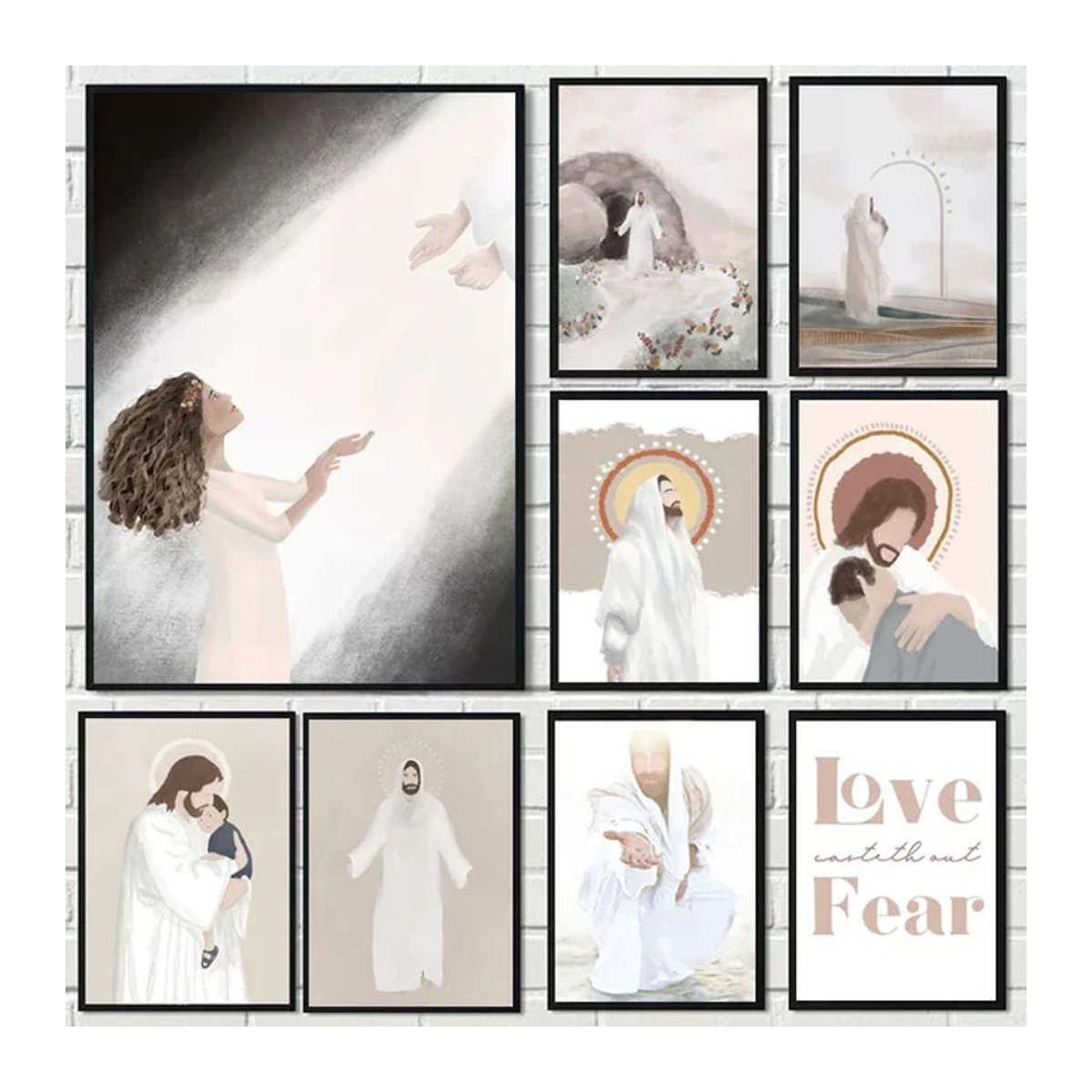 Potdemiel Leinwandbild Jesus Christus und Mädchen als Wandkunst für dein Wohnzimmer, mehrfarbig, Hochformat - Bild 1
