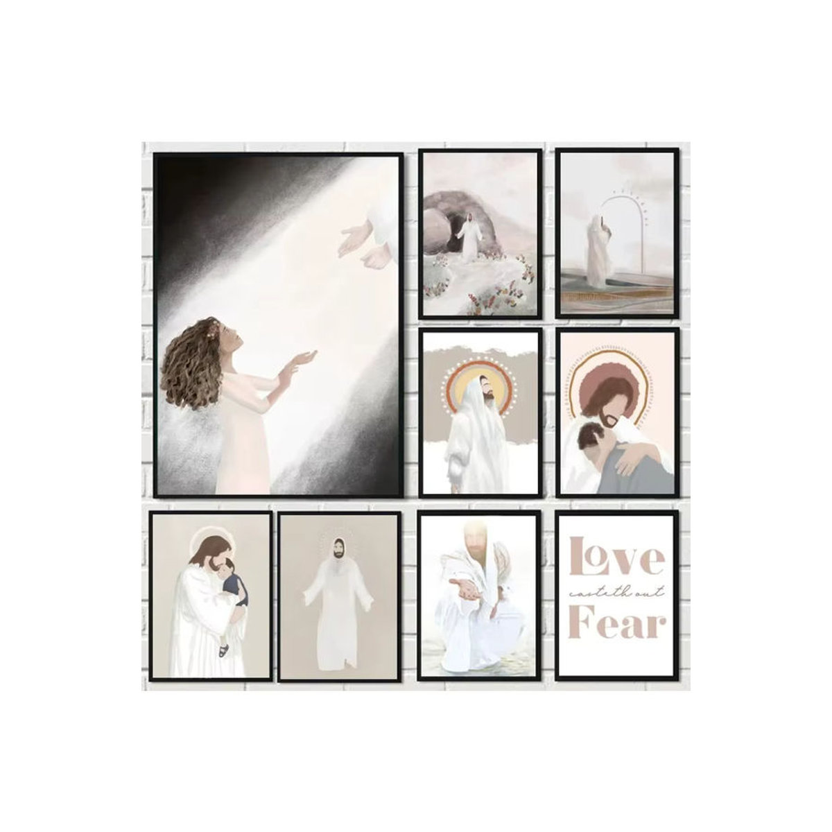 Potdemiel Leinwandbild Jesus Christus und Mädchen als Wandkunst für dein Wohnzimmer, mehrfarbig, Hochformat - Bild 3