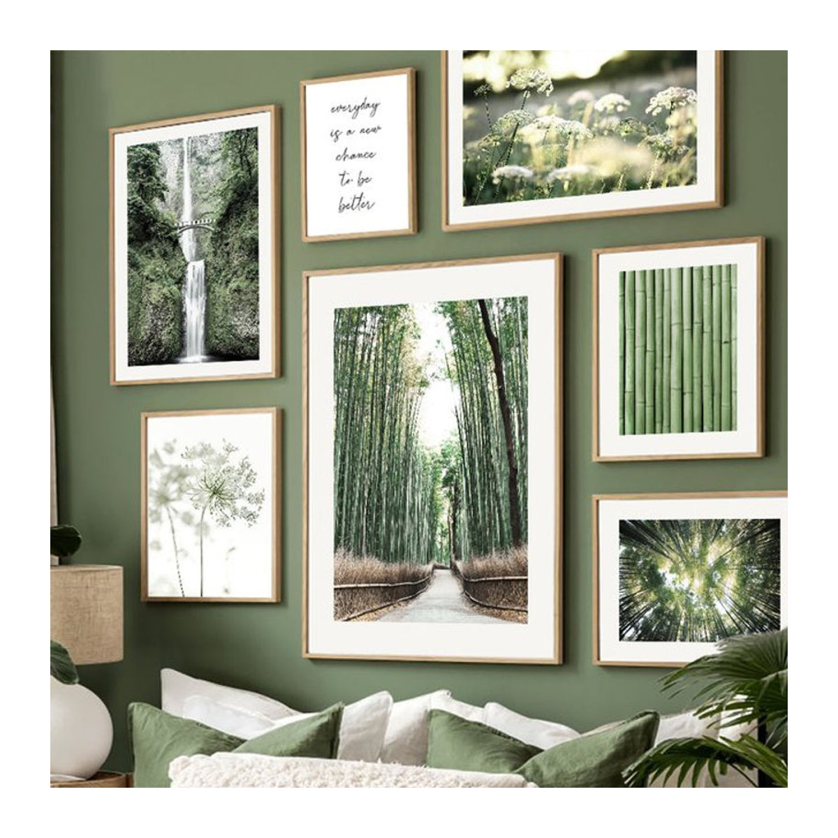 Potdemiel Leinwandbild Landschaft mit Löwenzahn und Bambus in Mehrfarbig, Modernes Wandbild für Wohnzimmer und Dekoration - Bild 1