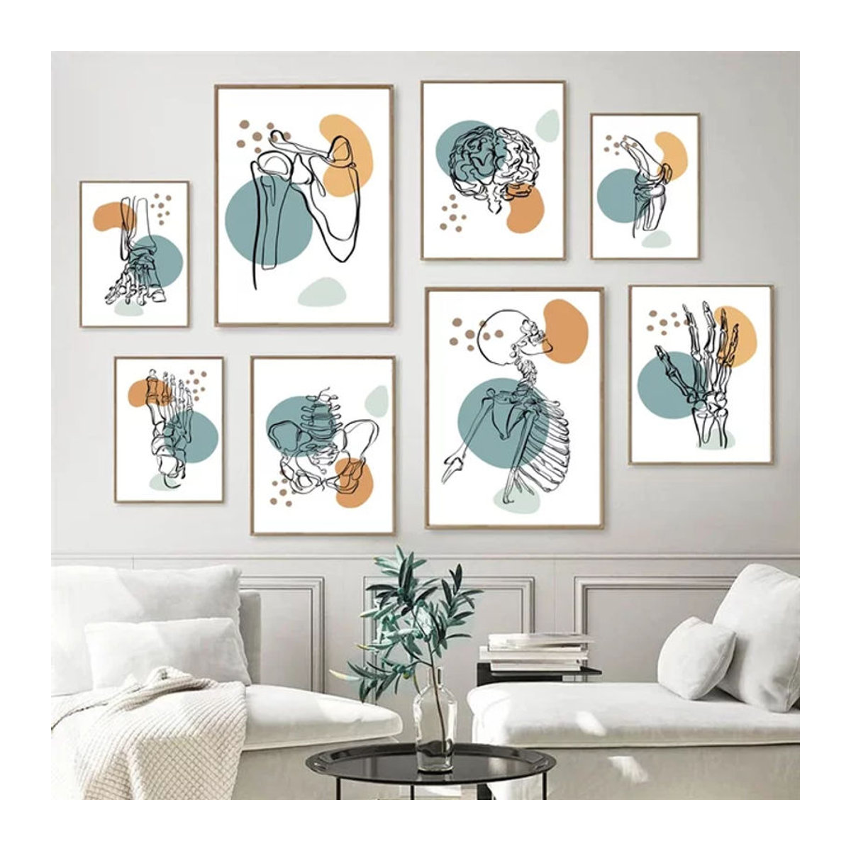 Potdemiel Leinwandbild Menschliche Anatomie Skelett Weiß Skandinavischer Stil Wandkunst für Klinik und Dekoration - Bild 1
