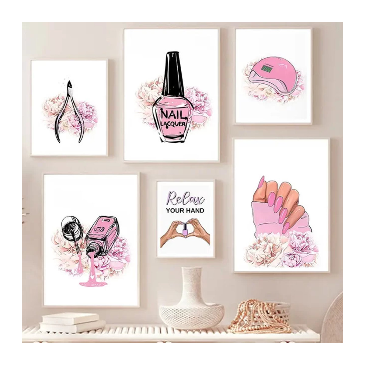 Potdemiel Leinwandbild mit floralem Motiv in Rosa im skandinavischen Stil für die Wandmontage - Bild 1