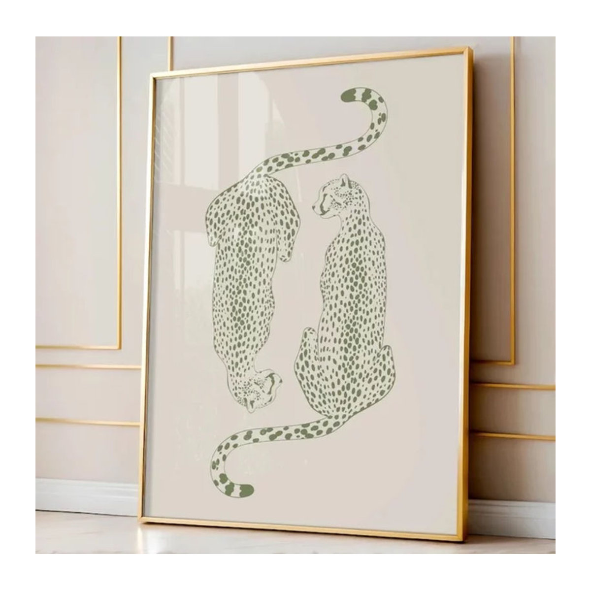 Potdemiel Leinwandbild mit Geparden-Motiv in Grün, moderner Tierprint als rahmenlose Wanddekoration im Hochformat - Bild 1