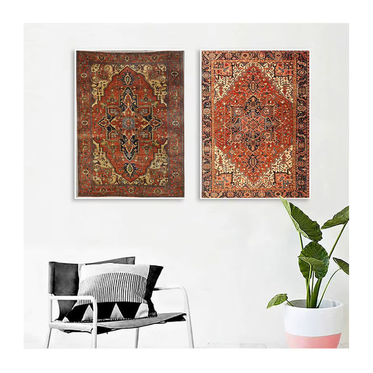 Potdemiel Leinwandbild mit orientalischem Teppichmuster in Rot, Vintage Wandkunst mit geometrischen und floralen Motiven im Hochformat - Bild 1