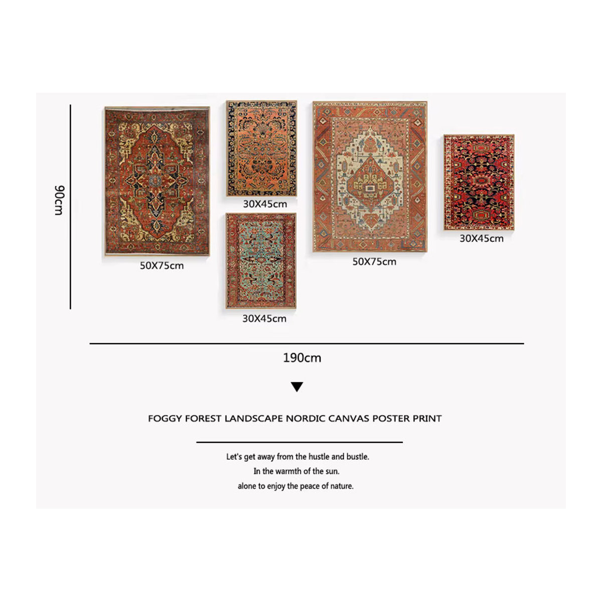 Potdemiel Leinwandbild mit orientalischem Teppichmuster in Rot, Vintage Wandkunst mit geometrischen und floralen Motiven im Hochformat - Bild 2