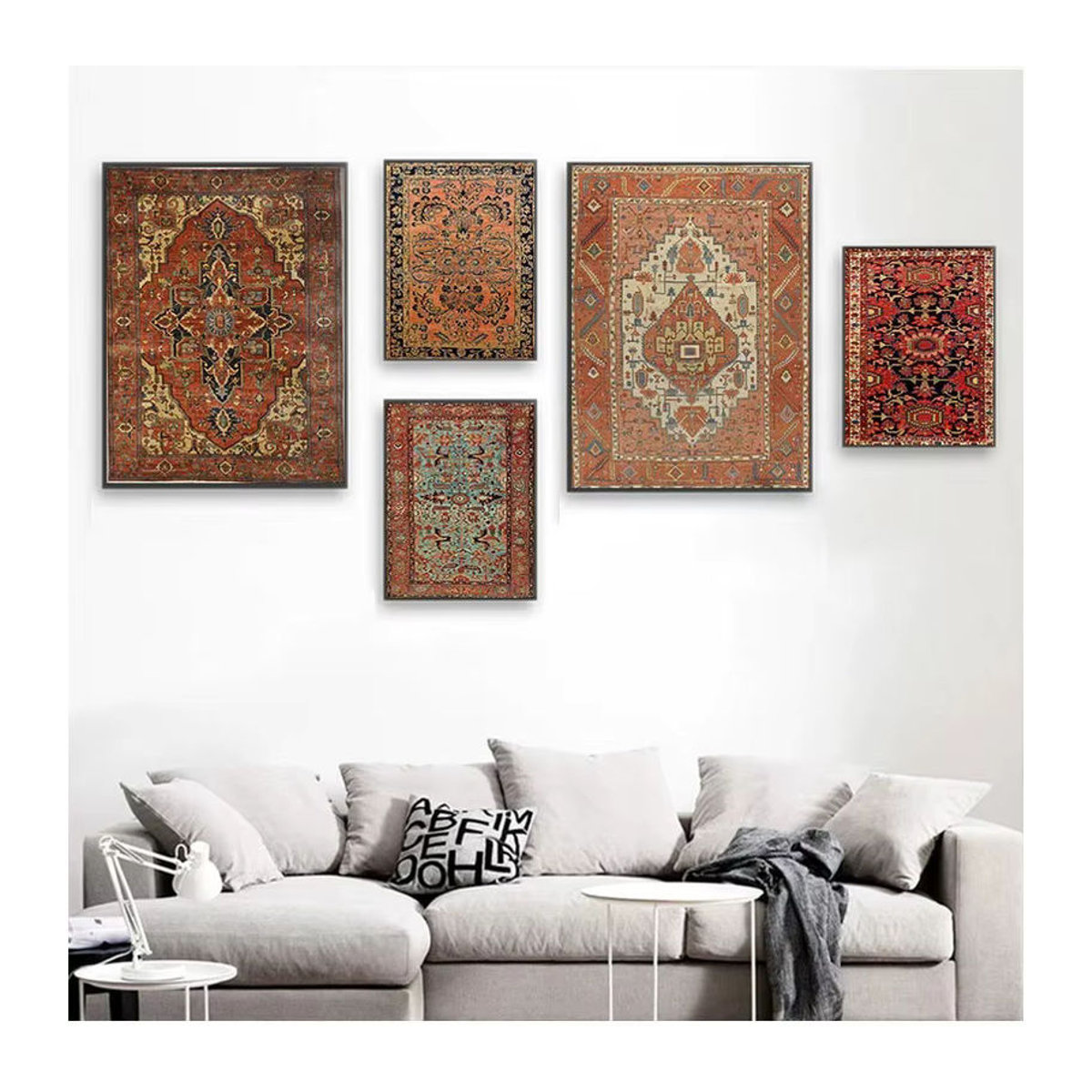 Potdemiel Leinwandbild mit orientalischem Teppichmuster in Rot, Vintage Wandkunst mit geometrischen und floralen Motiven im Hochformat - Bild 3