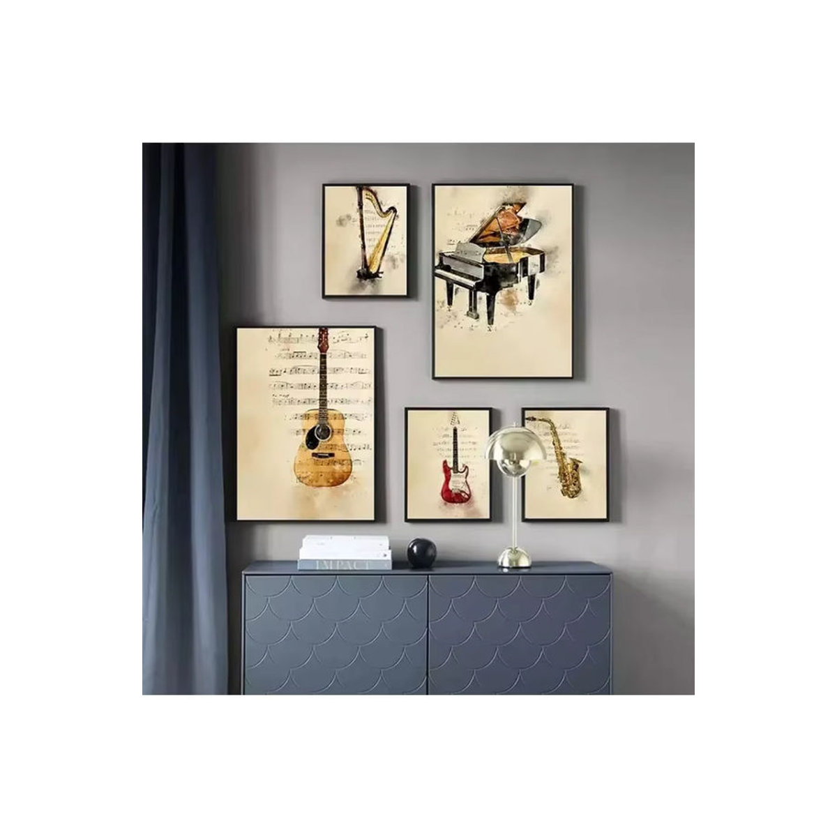 Potdemiel Leinwandbild Musikinstrumente Klavier und Gitarre im Vintage Stil, Beige, Wandkunst mit Noten für dein Zuhause - Bild 4